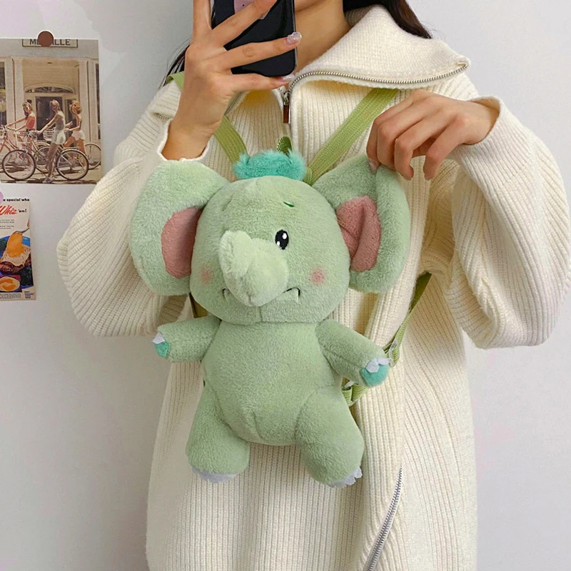 Plush Green Elephant Backpack Children's Going Out Plush Bag Cosmetic Snack Storage Bag Girl's Plush Backpack