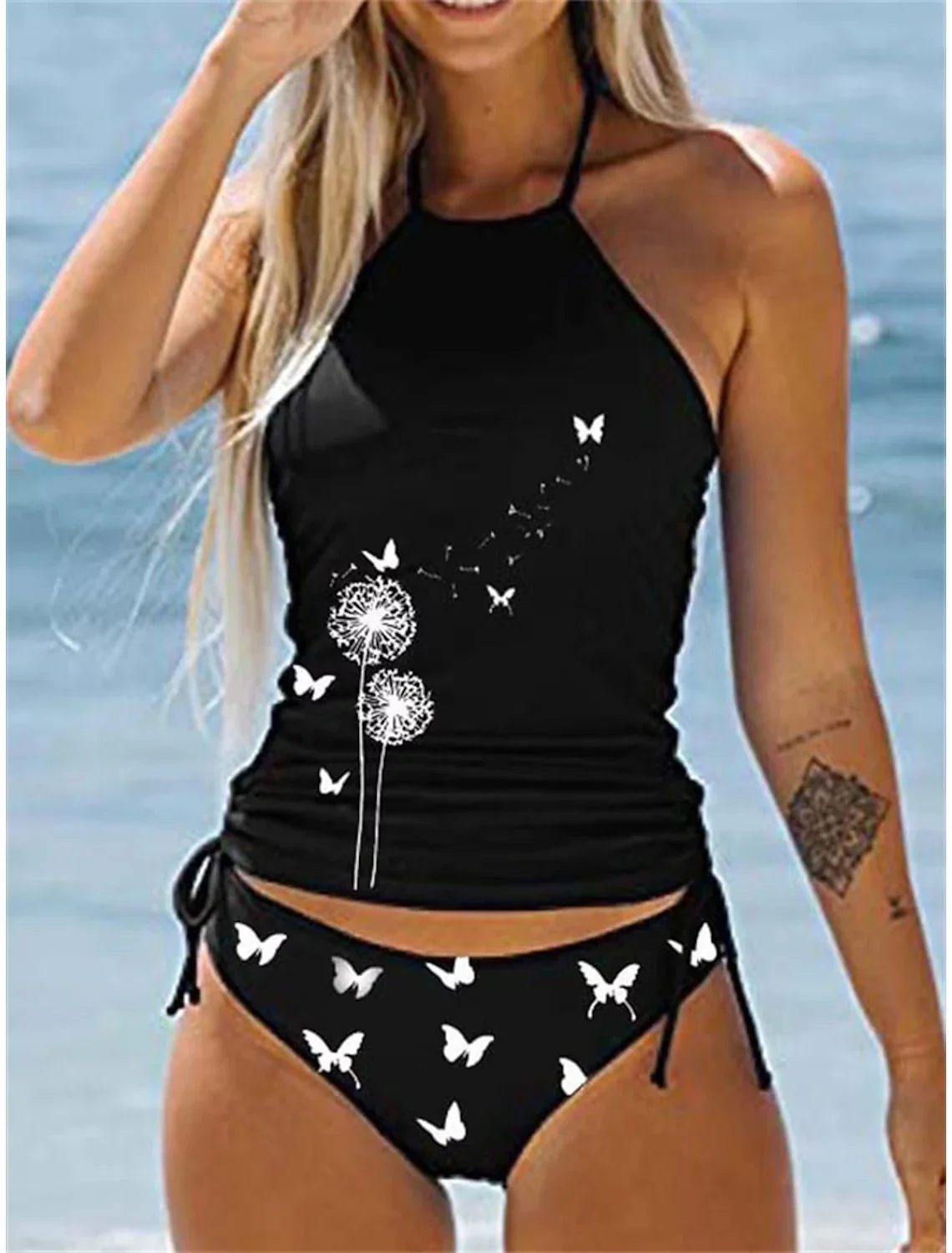 New Summer Women's Double Strap Swimsuit Comfortable Vacation Beach Tankini Short Dandelion Print Bikini S-6XL