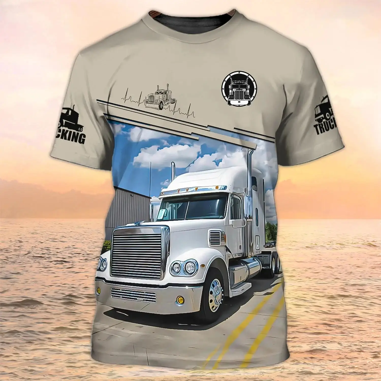 Fashionable and Lnteresting Big Truck  Pictures For Men\'s T-Shirts Trend Digital Printing Casual Round Neck Short Sleeved