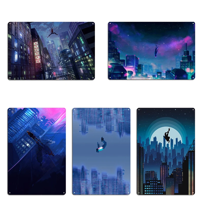Miles Morales Falling Wide Metallschilder Pub Club Bar personalisiertes Poster Blechschild Poster