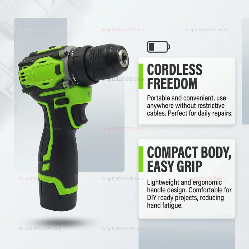2in1 Lithium Drill and Electric Screwdriver Brushless Motor 45Nm Torque Cordless Power Tool for Home DIY Professional