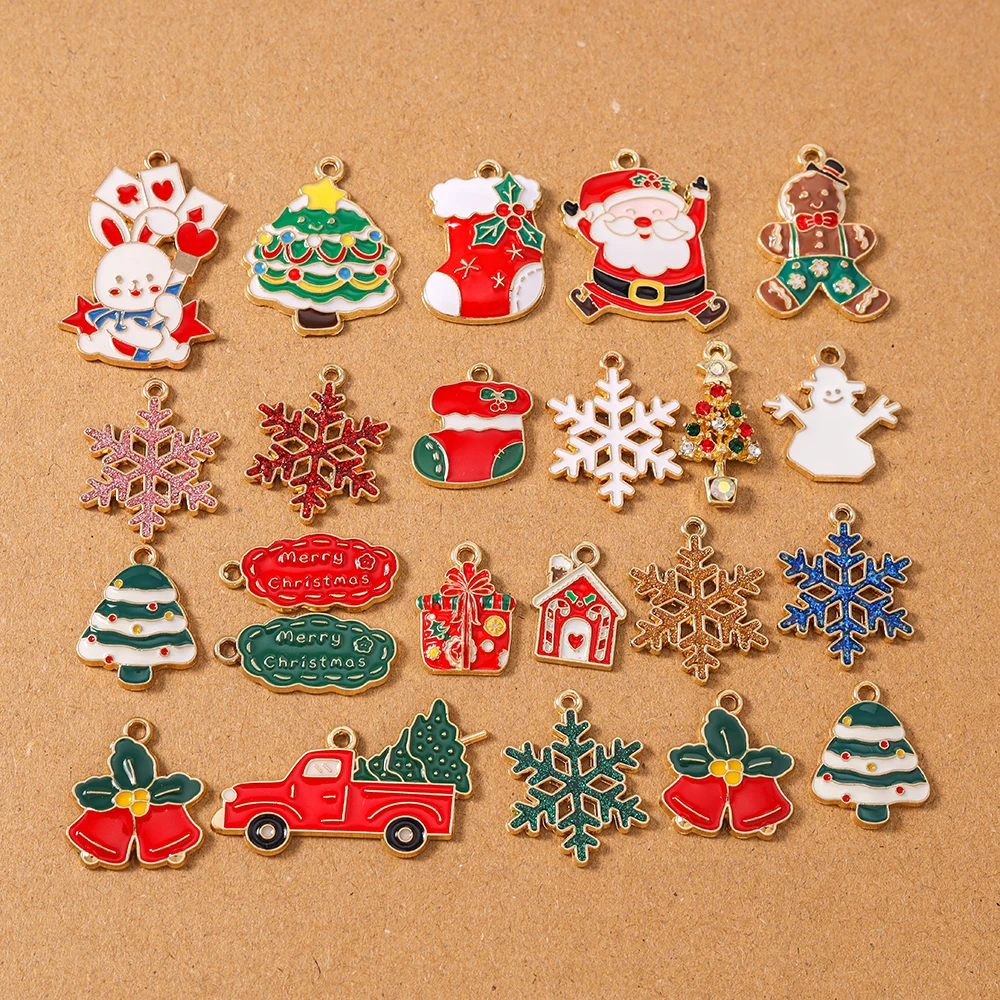 

10pcs New Christmas Charms Snowflake Bell Santa Claus Pendants for Jewelry Making Earrings Necklace Bracelet DIY Accessories