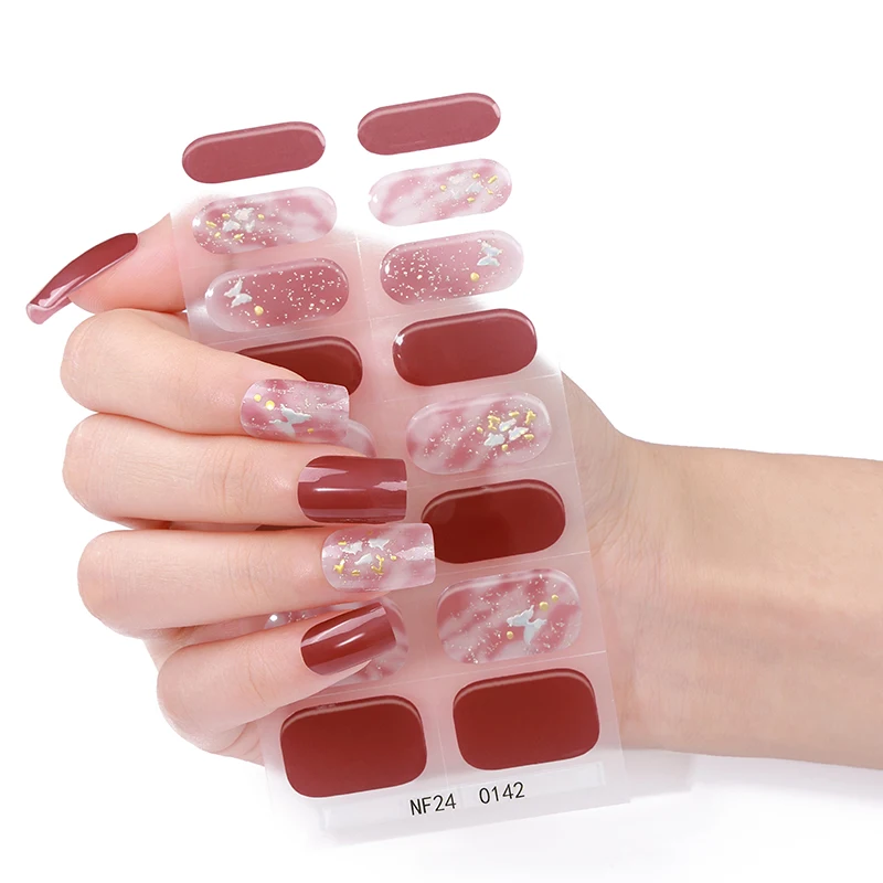 16Tips Sparkly Semi Cured Gel Nail Strips Shining Butterfly Long Lasting Self-Adhesive Gel Nail Wraps Full Cover UV Nail Sticker