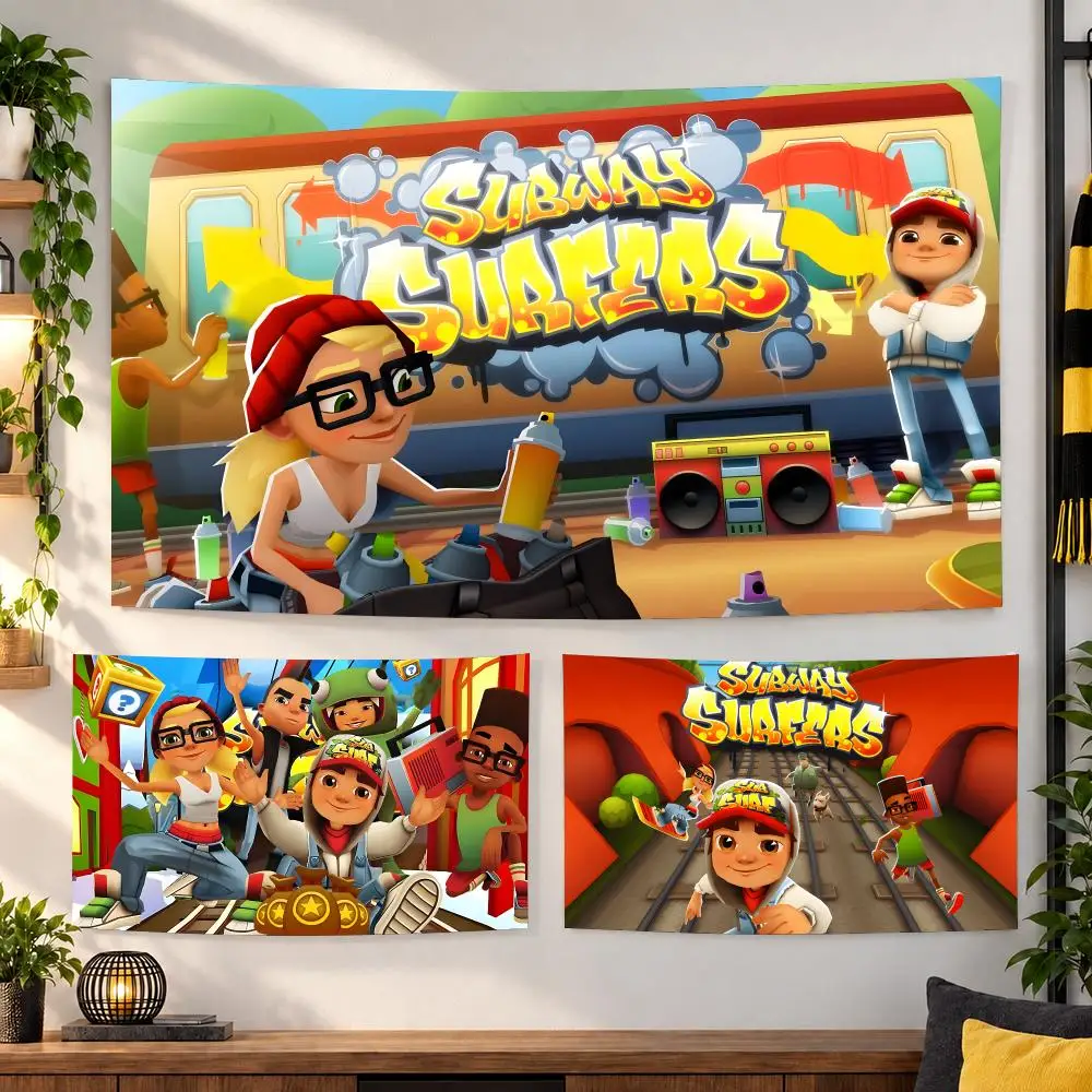 Subway Surfers Tapestry House Bedroom Living Bar Garden Microfiber Decoration Background