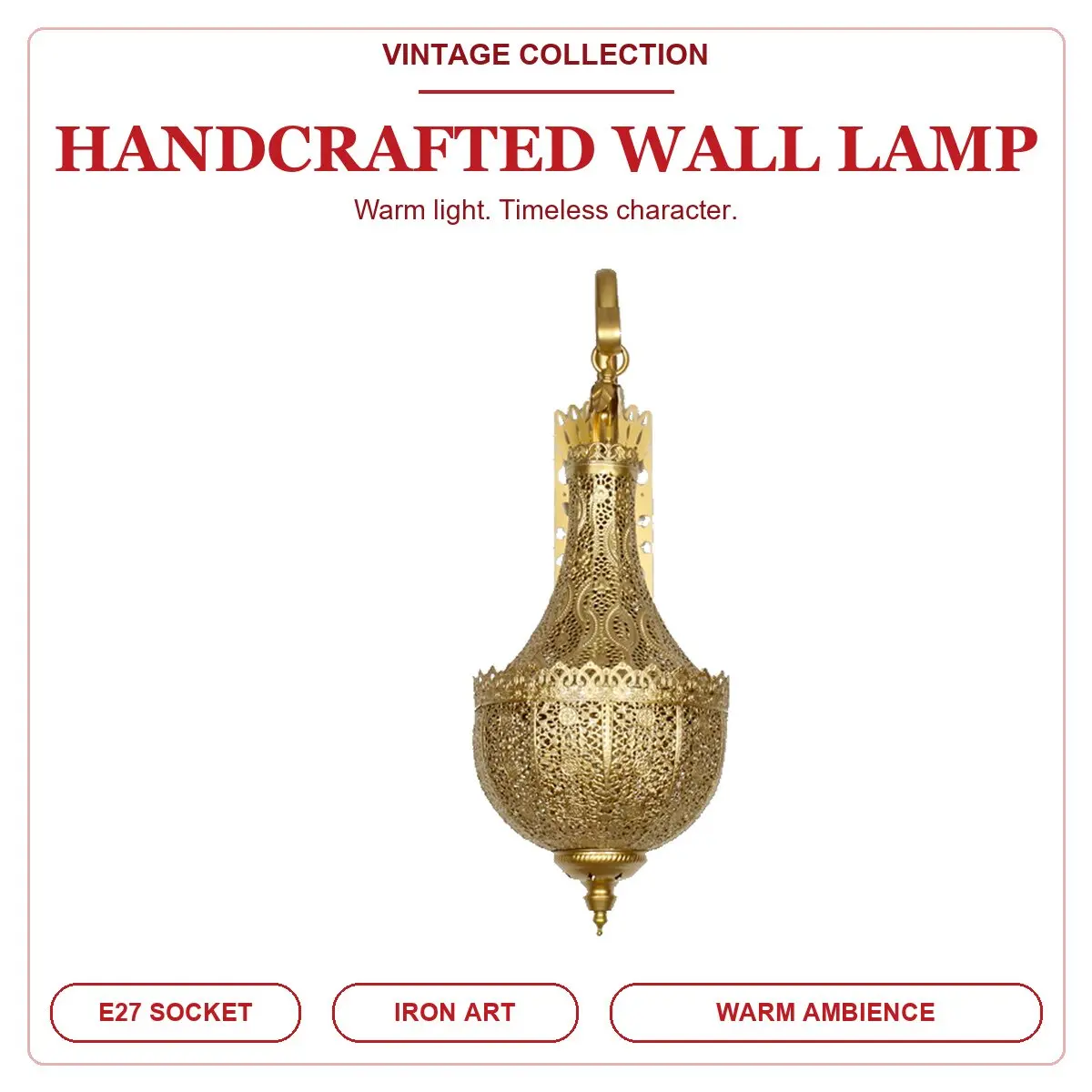 Vintage Moroccan Wall Light Fixture Hollow Cutout Brass LED Wall Lamp for Bedroom Living Room Restaurant  Cafe  Hotel Decoration