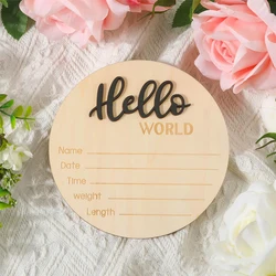 YOMDID Wooden Announcement Sign 5.9 Inch Round Wood Sign Hello World Welcome Sign Photography Prop Baby Shower Party Favor Gift