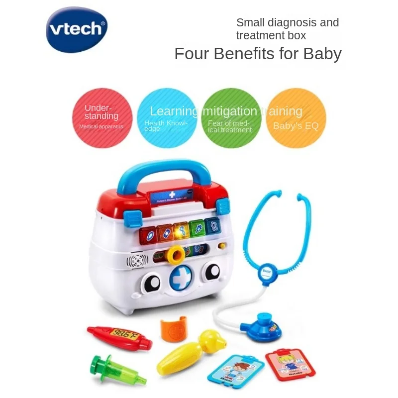 VTech-صندوق تشخيص وعلاج للأطفال ، ألعاب طبيب صغيرة ، أدوات طبية ، محاكاة للأطفال ، حقن فوق المنزل