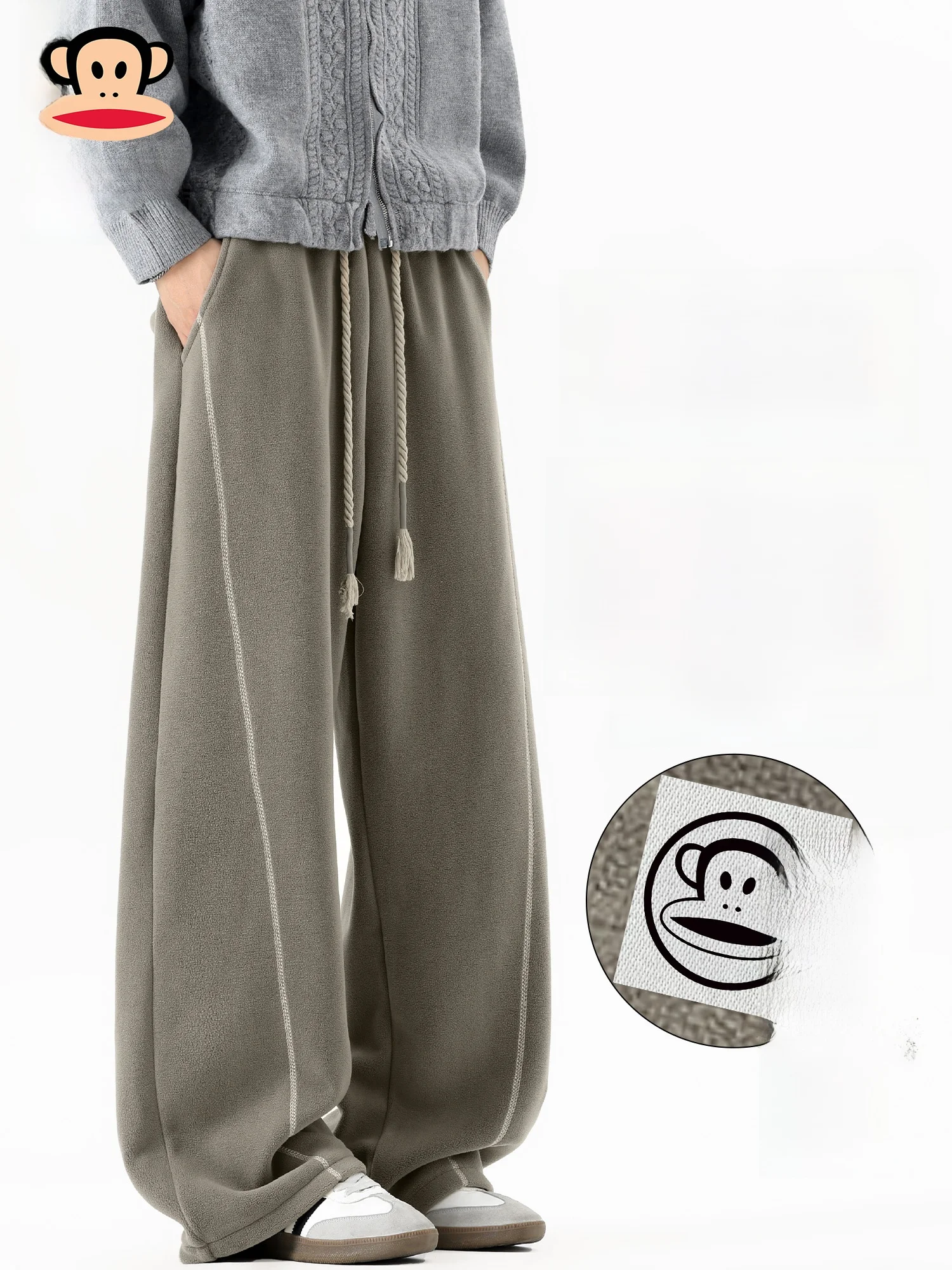 

PaulFrank Double-Sided Fce Lined Loose Casual Pants Thiened Straight Leg Trousers for Men Spring New Sle Warm Polyeste...