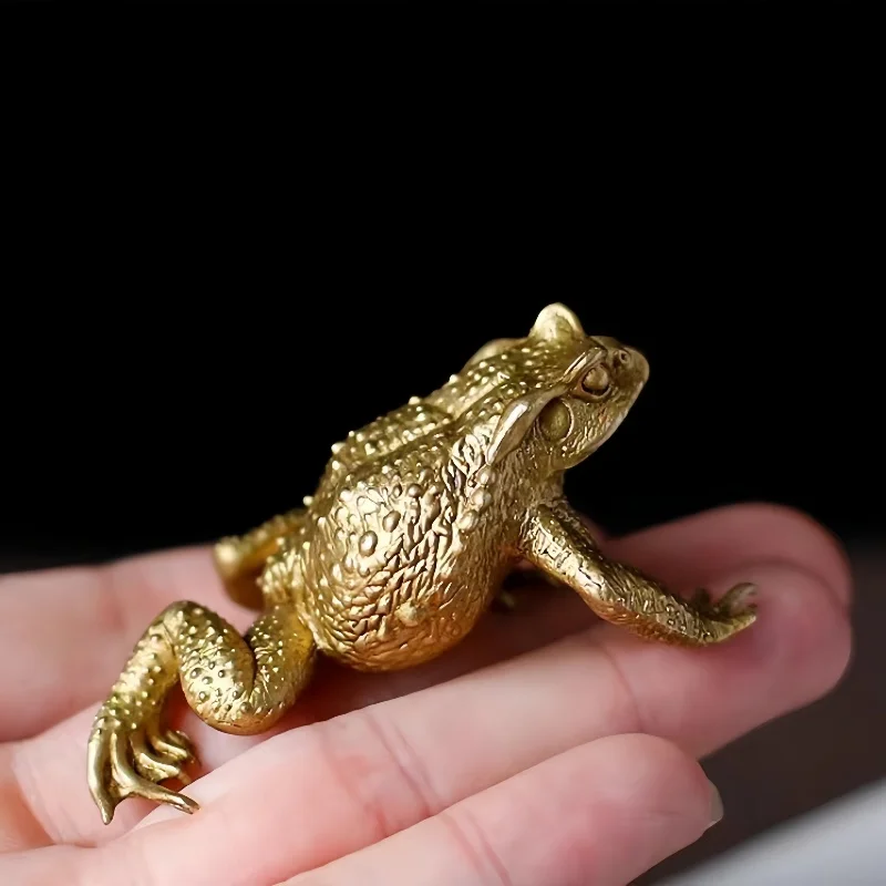 1PC Vintage Brass Toad Figurines Miniatures Tea Pet Table Ornament Fortune Copper Animal Statues Decor Feng Shui Home Decor Gift