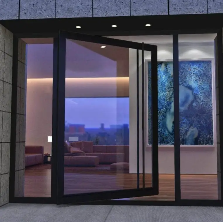Hotel High Quality Bulletproof Heavy Duty Entrance Door Thick Aluminum Frame Double Layer Glass Doors UV Protective Pivot Doors