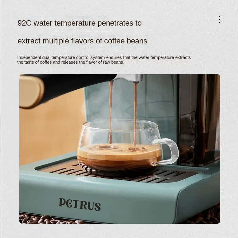 Petrus Coffee Machine Espresso Machine Household Semi-automatic 20bar Pump Milk Frother PE3320 Portable Espresso