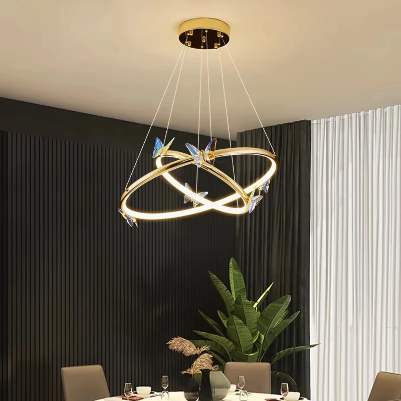 Butterfly LED Chandelier Gold Ring Home Decoration Lighting Cord Adjustable For Living Room Bedroom Restaurant Good Packaging