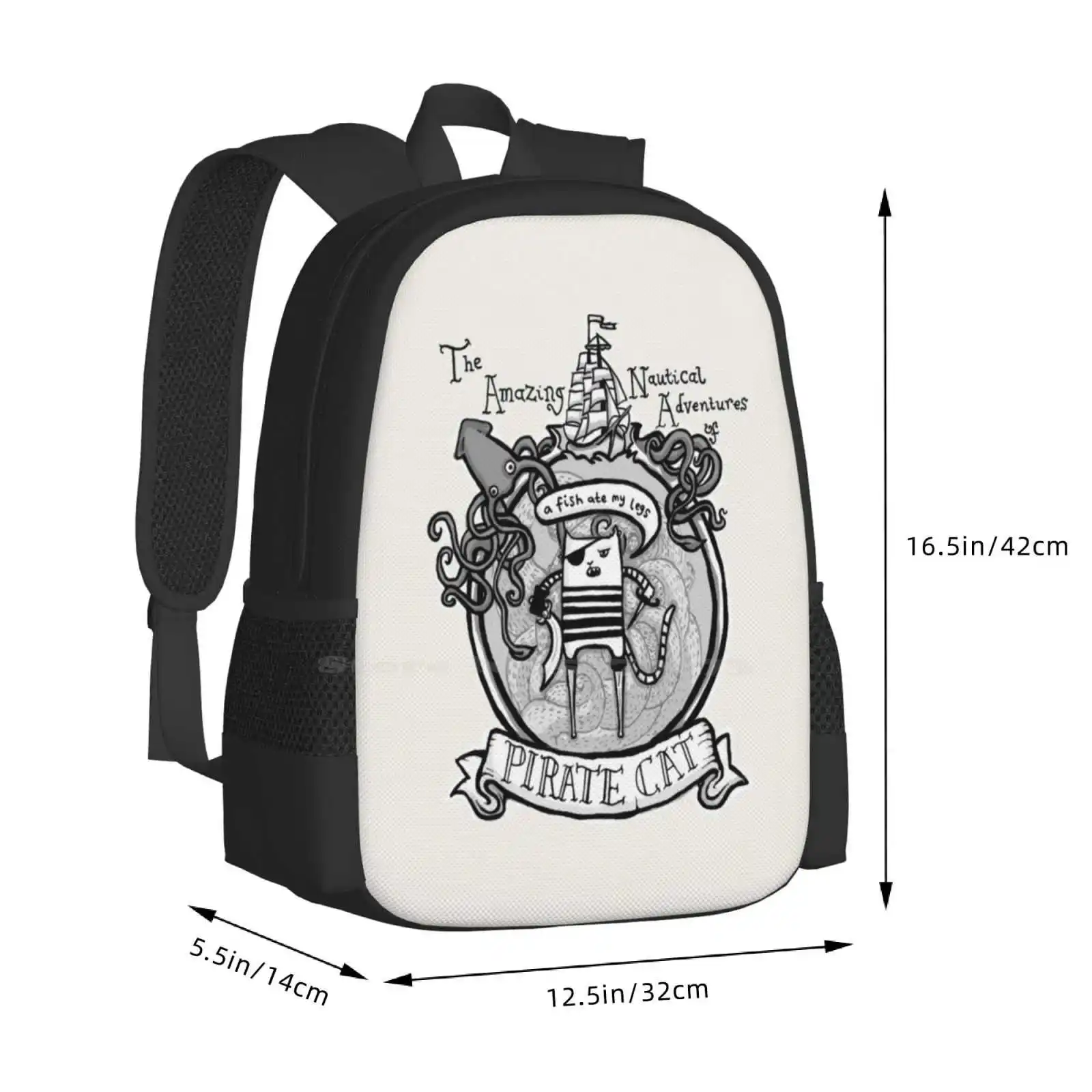 Pirate Cat Sails The Seven Seas Hot Sale Schoolbag Backpack Fashion Bags Archibald Squid Yarrr Cat Adventure Ship Sail Seas