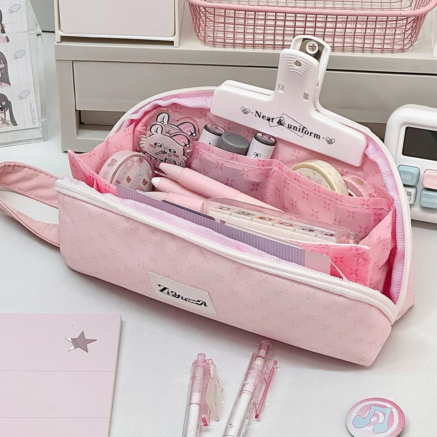 Polka Dot Shell Federmäppchen, große Kapazität, Nylon-Stifttasche, Kawaii, niedlicher tragbarer Schreibwaren-Organizer für Mädchen, Studenten, Make-up-Tasche