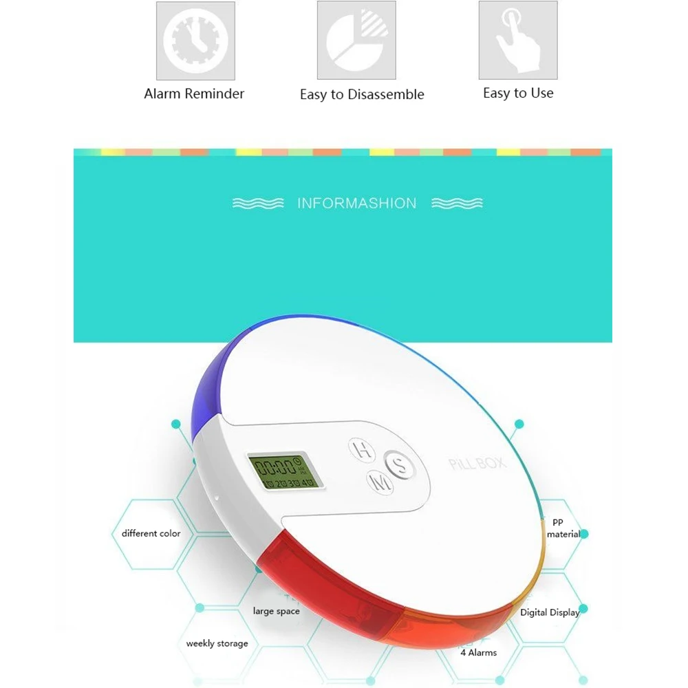 7 Days Rainbow Pill Box Organizer Plastic Storage Container for Vitamins Portable Medicine Pill's Case Weekly Pillbox