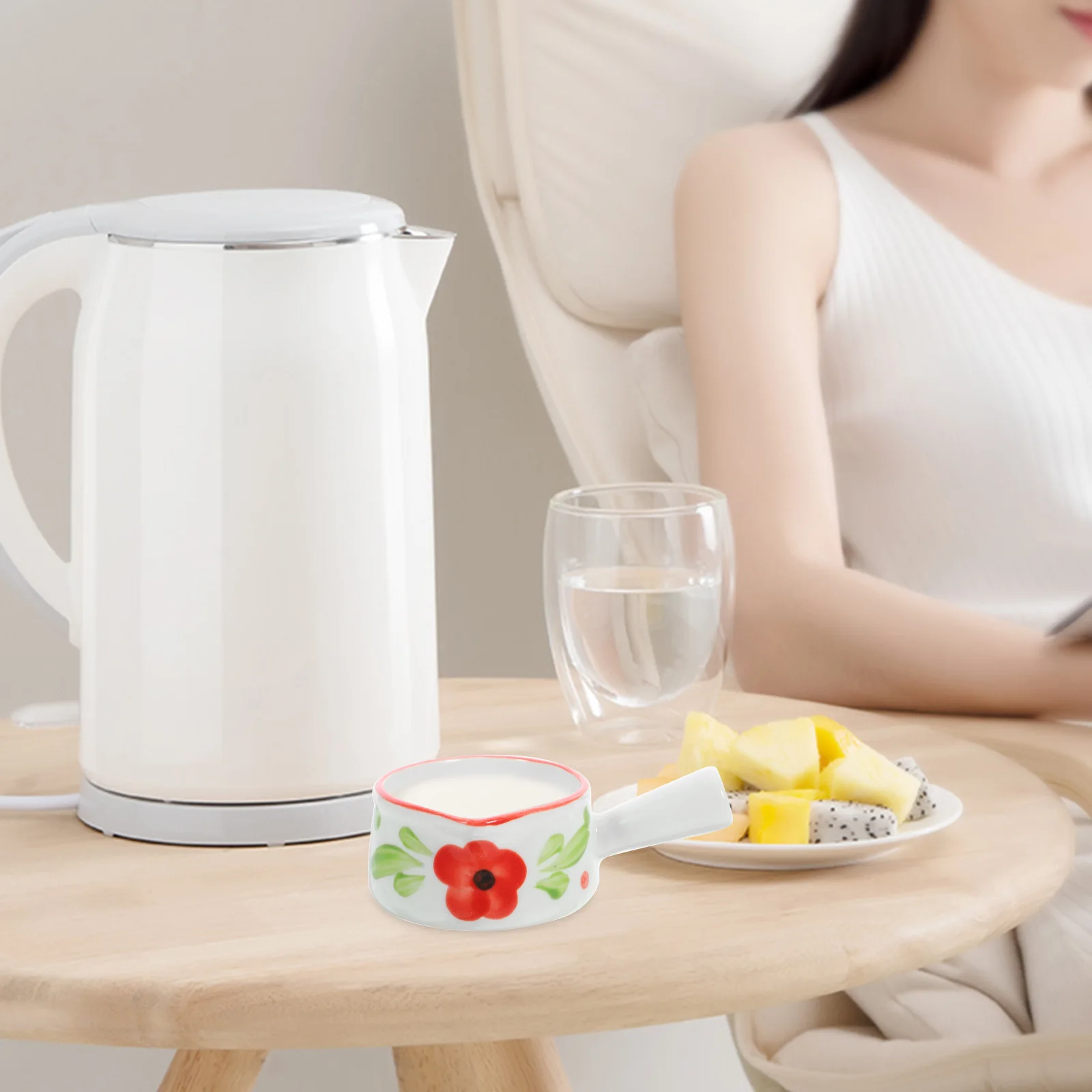 

Ceramic Milk Jug with Handle Small Size Easy to Clean Smooth Finish for Coffee Creamer Soy Sauce Seasoning Storage Kitchen