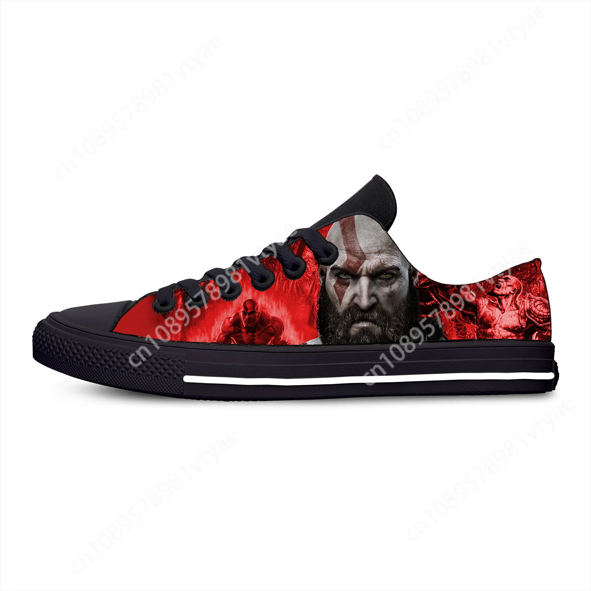 Anime Cartoon Game Manga Comic God of War Kratos Casual Cloth Shoes Low Top Lightweight Breathable 3D Print Men Women Sneakers