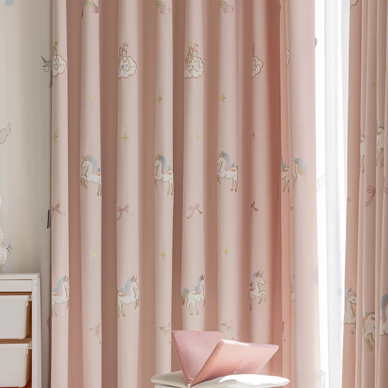 New Minimalist Design Curtains for Living Room Bedroom Dining Room Light Blocking Pink Embroidered Flower Shading Curtain Window