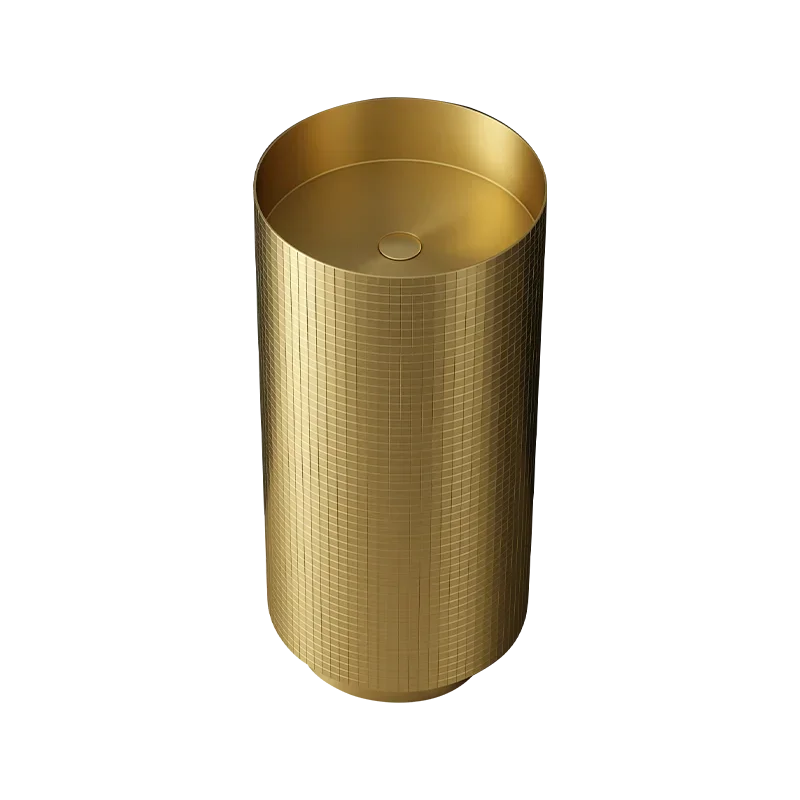 

Gold stainless steel column style washbasin Hotel circular integrated washbasin