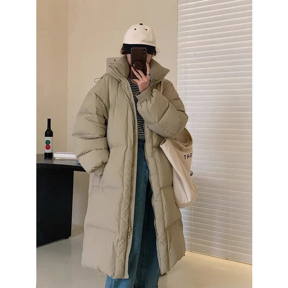 Thicken Warm Women Long White Duck Down Coat Solid Waterproof Hooded Warm Puffer Jackets Female Casual Outfits Overcoats