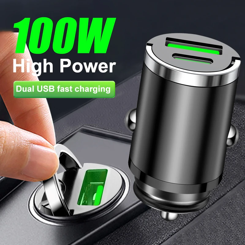 100W verstecktes Auto-USB-Ladegerät 12V-24V Super Charge Dual Port USB + PD Zigarettenanzünder-Adapter PD-Ladegerät für iPhone iPad Android