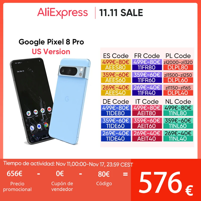 Global Version Google Pixel 8 Pro 12GB+128GB 5G Google Tensor G3 6.7