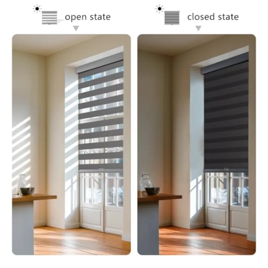 Persianas de cebra inalámbricas para ventanas, cortinas de ventana con rodillo extraíble, filtrado de luz de doble capa, privacidad para día y noche, parada libre