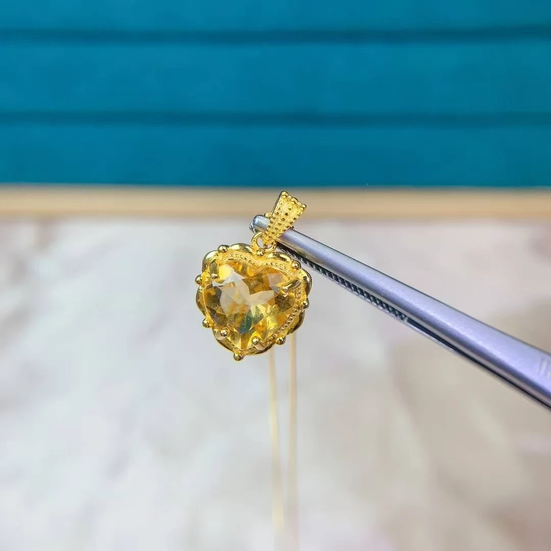 

Романтический кулон в форме сердца из серебра 925 пробы для свадьбы, 10 мм, 3 карата, кулон из натурального цитрина, позолоченное ожерелье из стерлингового серебра с цитрином 18 карат