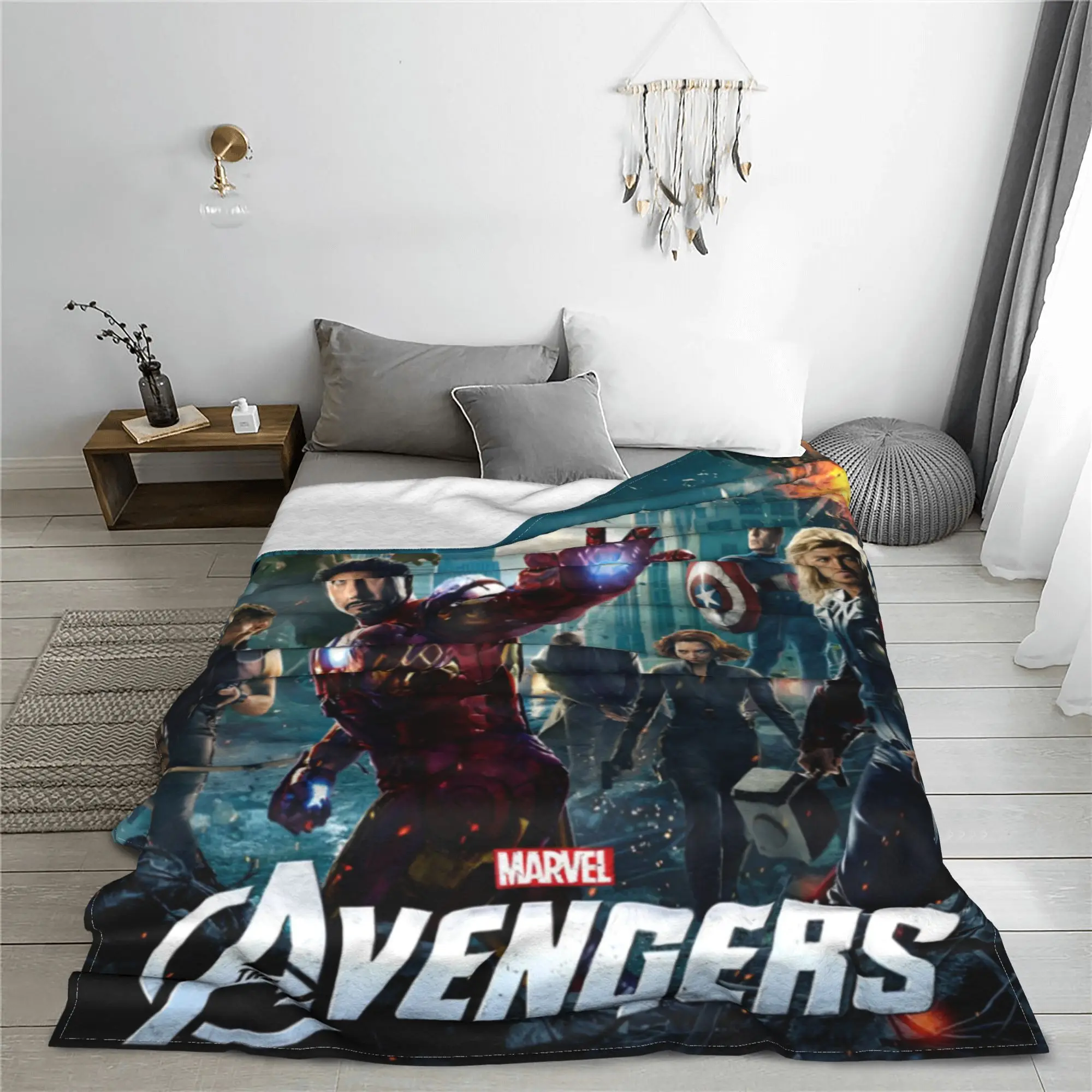 Avengers Superhero Iron Man Blankets Velvet Print Thanos Hulk Spider-Man Multifunction Soft Throw Blankets Office Bedroom Quilt