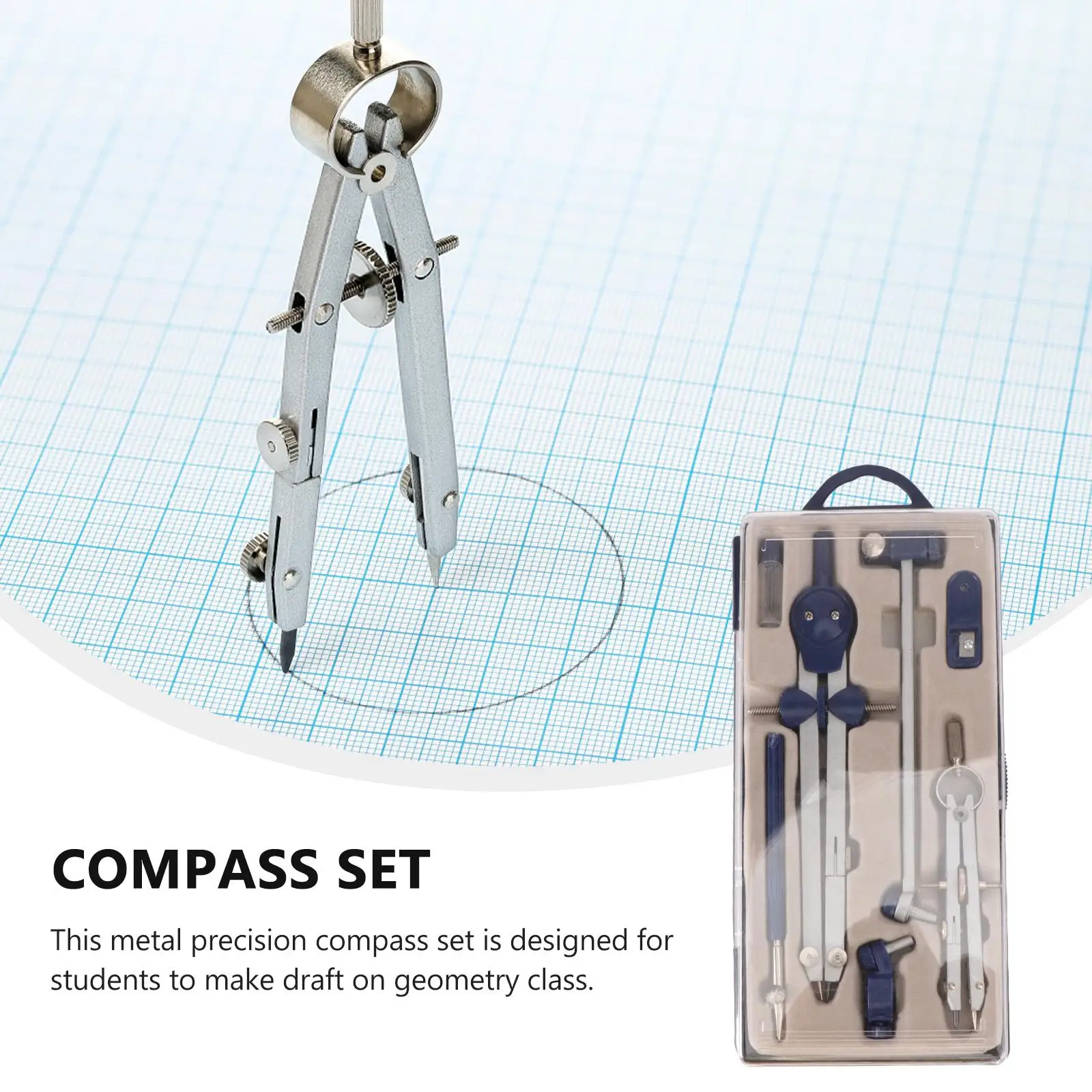 Juego de brújula de metal de precisión para clase geométrica, caja de almacenamiento de herramientas de dibujo con diseño de montaje de tornillo chapado brillante incluida para estudiantes