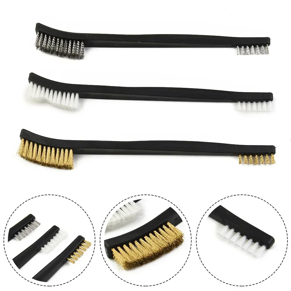 5pcs Double Head Wire Brush Set Steel Brass Nylon Cleaning Polishing Metal Rust For Light Metal Spark Plugs Battery Cleaning