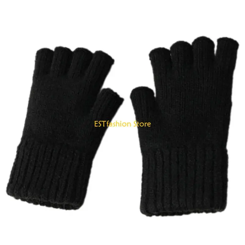 

Y5GC Winter Warm Half Finger Gloves with Fleece Liner for Adult Kids Studying Reading