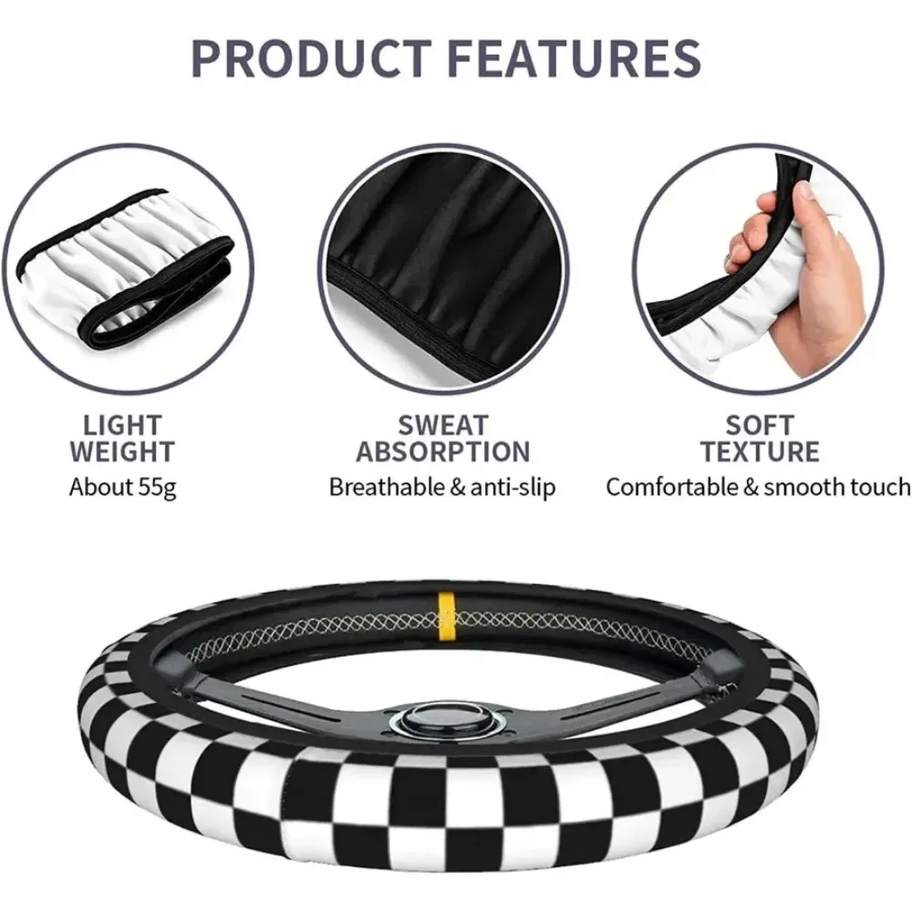 New Style Wheel Steering Protector Checkerboard Auto Car Steering Wheel Cover Plaid Universal 37-38cm Steering Wheel Protector