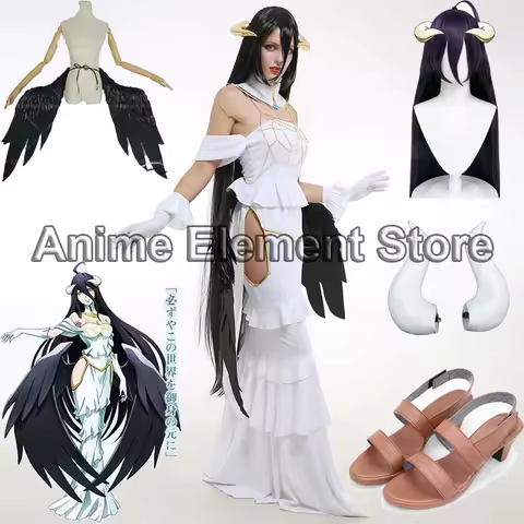 Albedo Cosplay Anime Overlord Cosplay Costume Women White Dress Overlord Albedo Costume Halloween Christmas Wig shoes wings
