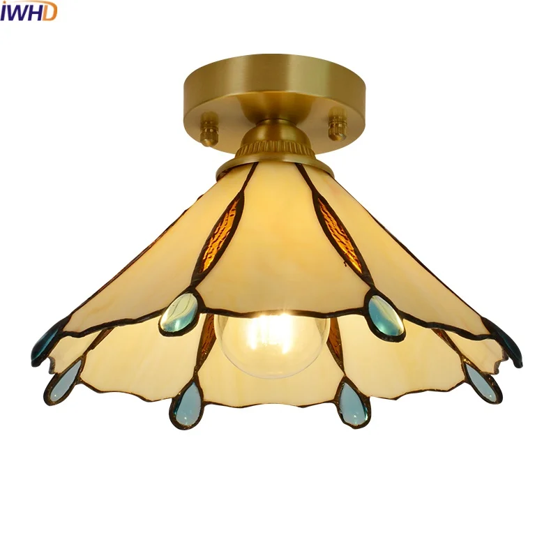 

IWHD Glass Copper LED Ceiling Lights Fixtures Porch Hallway Balcony Home Lighting Nordic Ceiling Lamp Plafonnier Luminaria