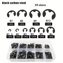 120PCS Black Stainless Steel Retaining Circlip Set Snap Ring E-Clip Washer Assortment for Shaft Fastener M1.5-M10