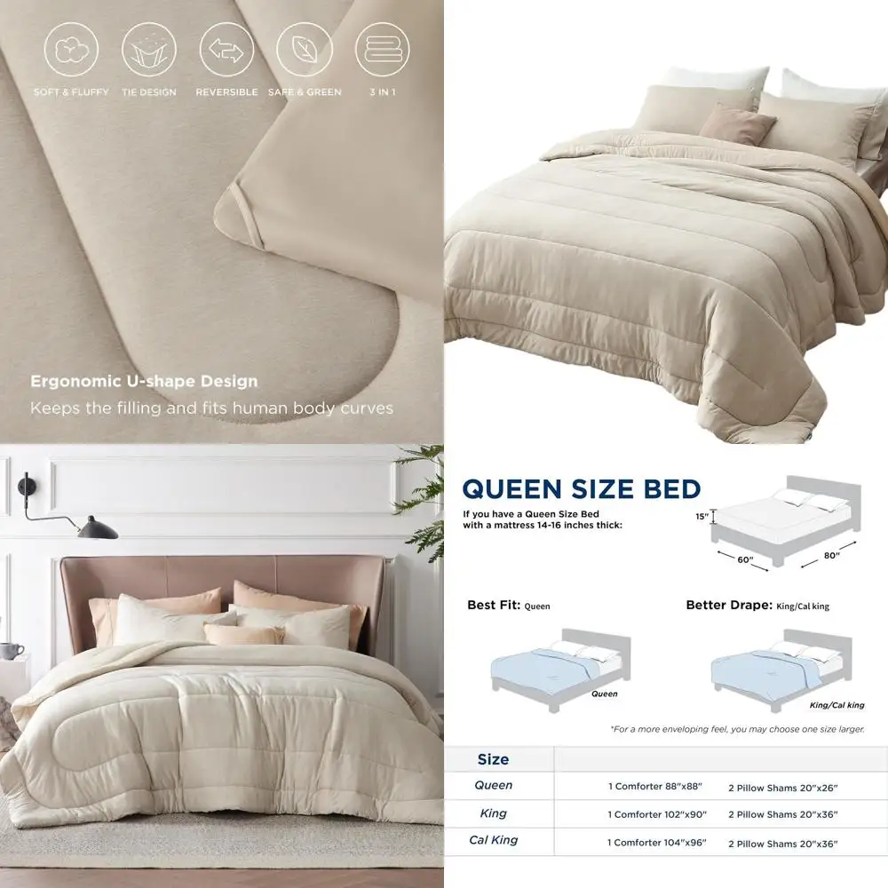 

Всесезонный двусторонний комплект постельного белья из льна — одеяло размера Queen (88x88) с 2 наволочками (20x26)