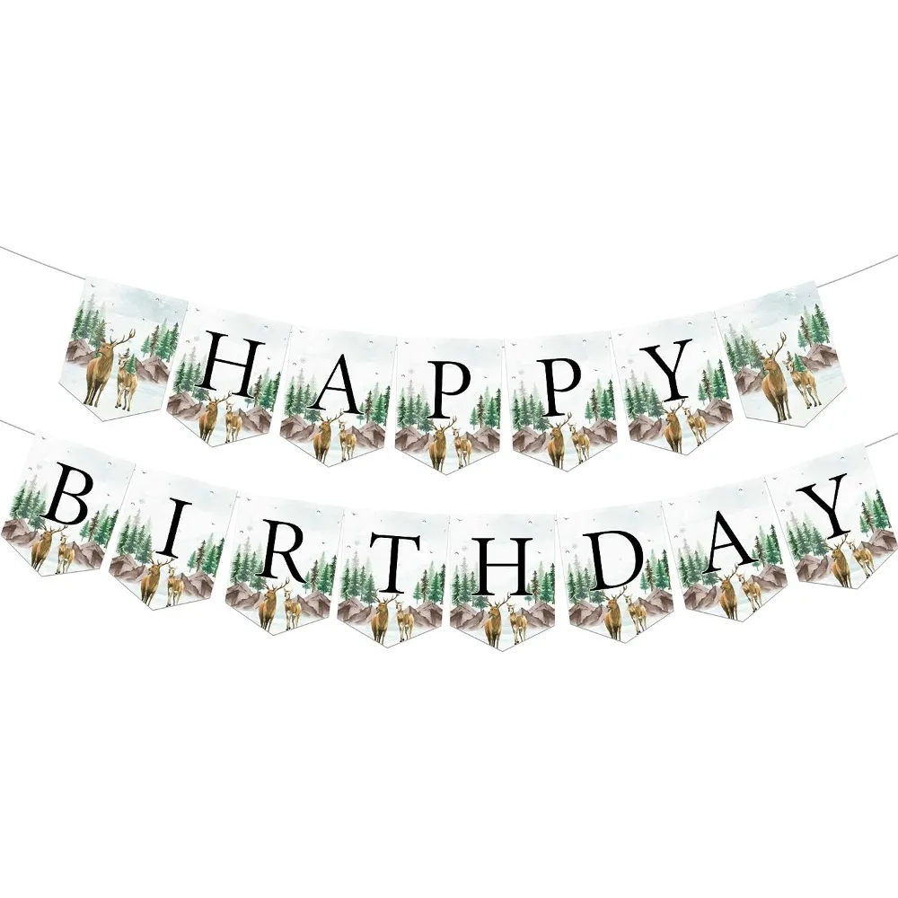 

Cheereveal Deer Birthday Party Decorations Camping Happy Birthday Banner for Boys Oh Deer Woodland Theme Birthday Party Supplies