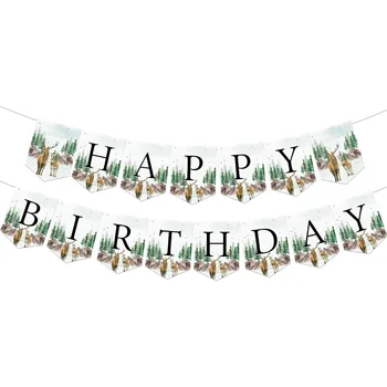 Cheereval 사슴 생일 파티 장식, 소년용 캠핑 생일 축하 배너, 오 사슴 우드랜드 테마 생일 파티 용품