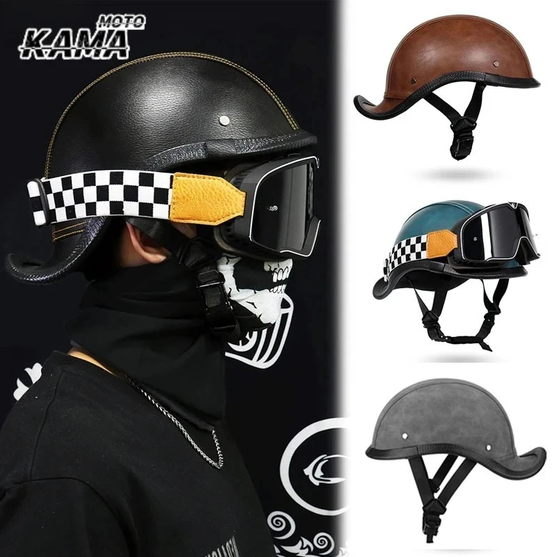 

Vintage Half Face Motorcycle Helmets Motorcycle Equipments Safety Comfortable Low Profile Moto Helmet Leather Riding Helmet
