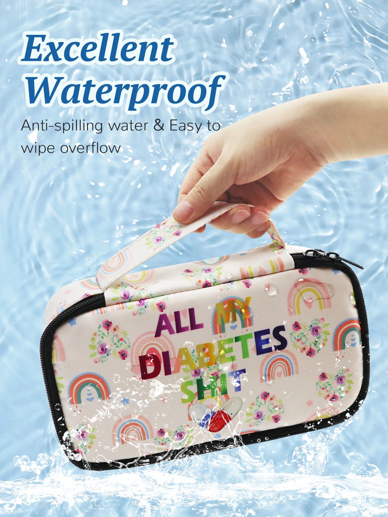 Rainbow Pattern Portable Insulin Insulated Storage Bag For Travel, Diabetic Patients Insulin Storage Box Large size