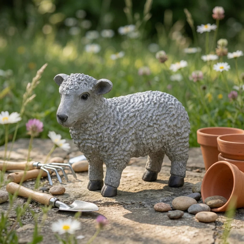 Sheep Garden Ornament Textured Fleece-Like Sheep Statue Lamb Sculpture Realistic Outdoor Decor Farm Animals