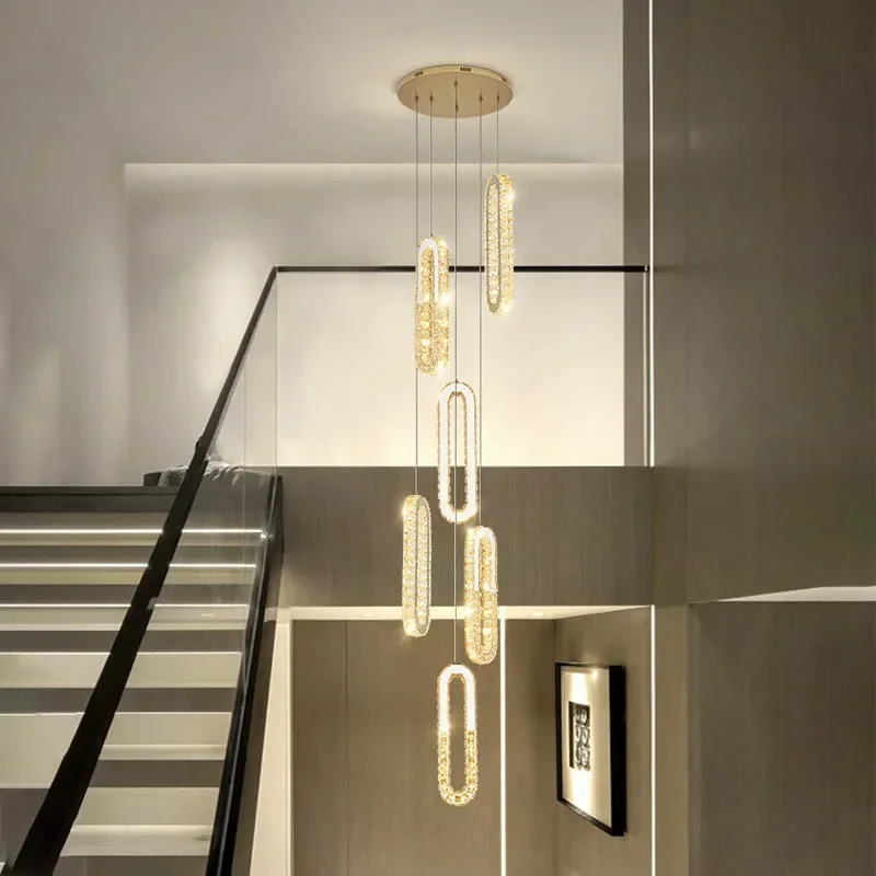 Imagem -05 - Luxo Moderno Luzes Pingente de Cristal Decoração para Casa High-rise Villa Escada Sala Estar Lustre Teto Dourado Luz Led