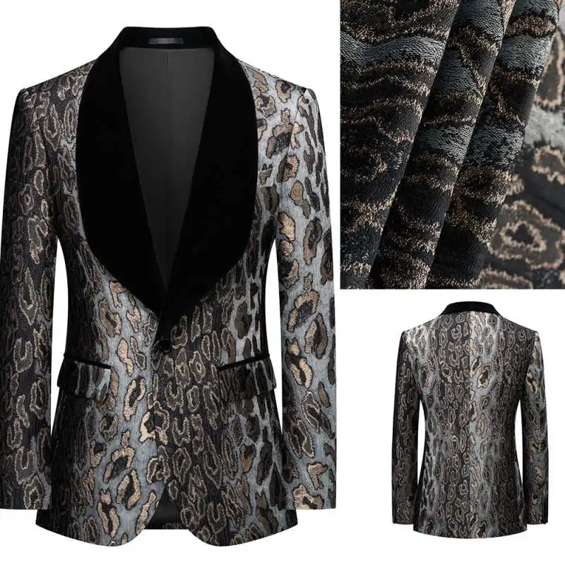 

Modern Golden Patterned Jacquard Fabric Wedding Suits for Man 1 Piece Blazer Shawl Lapel Business Office Wear Customized Spot