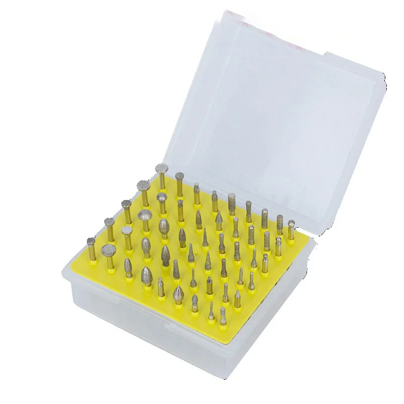 50pcs Diamond Grinding Needle Point Burr Bits Drill Head Accessories Tip Alloy Cylindrical Ball Tool