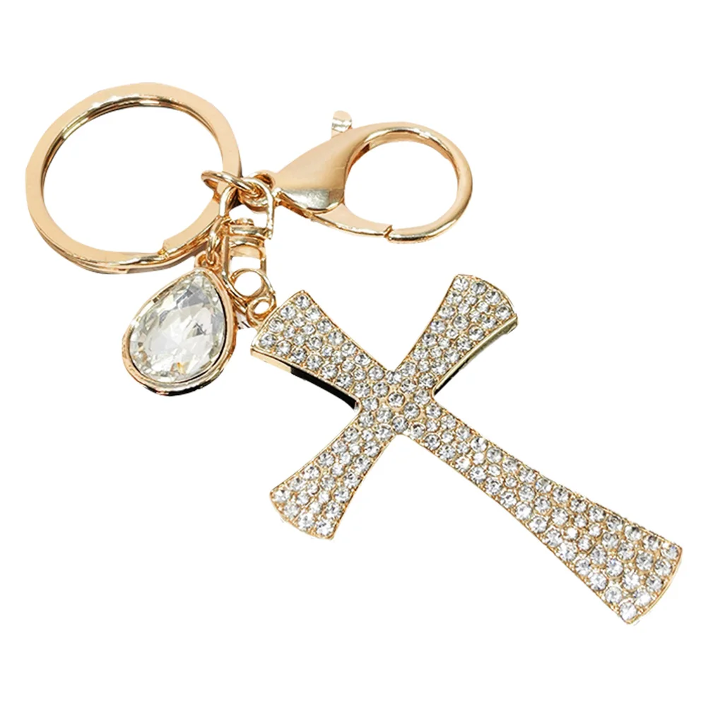 Cross Keychain Shaped Keyholder Decor Bag Hanging Ring Diamond DIY Pendant Keychains