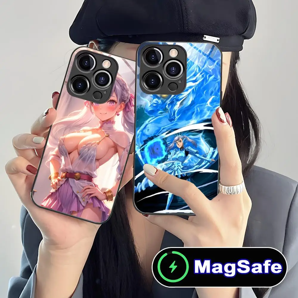 Black Clover Noelle Silva Phone Case for iPhone 16 15 14 13 12 11 Pro Max Plus Mini MagSafe Glass Colour Protective Luxury Cover