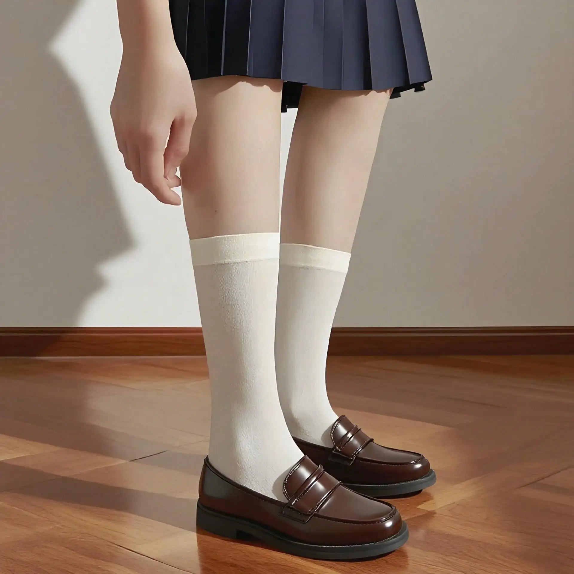 

Velvet Milky White Long And Mid-Calf Socks, Summer Thin Style, Women's Solid Color, College Style JK Over-The-Knee Stockings