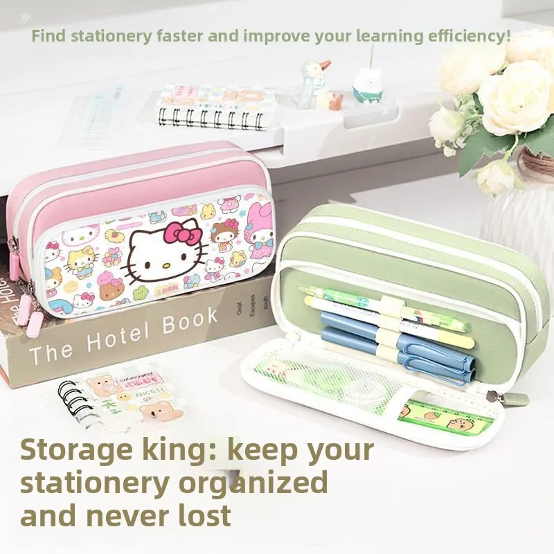 Hello Kitty Inspired 2 Layer Pencil Pouch Kawaii Anime Character Double Compartment Pen Holder for Markers Rulers Gift wholesale view 3