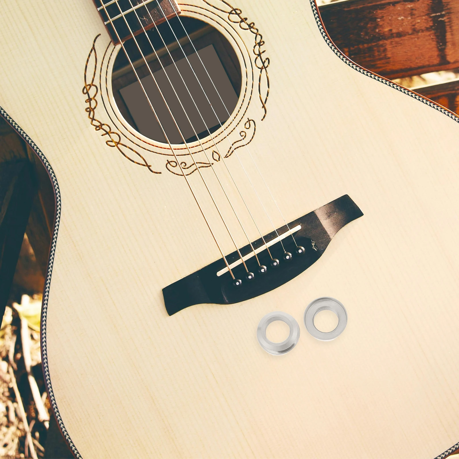 

2 Pcs Acoustic Guitar Accessories Strap Connector Endpin Jack with Lock Pickup Socket Neck Button Silver Cap